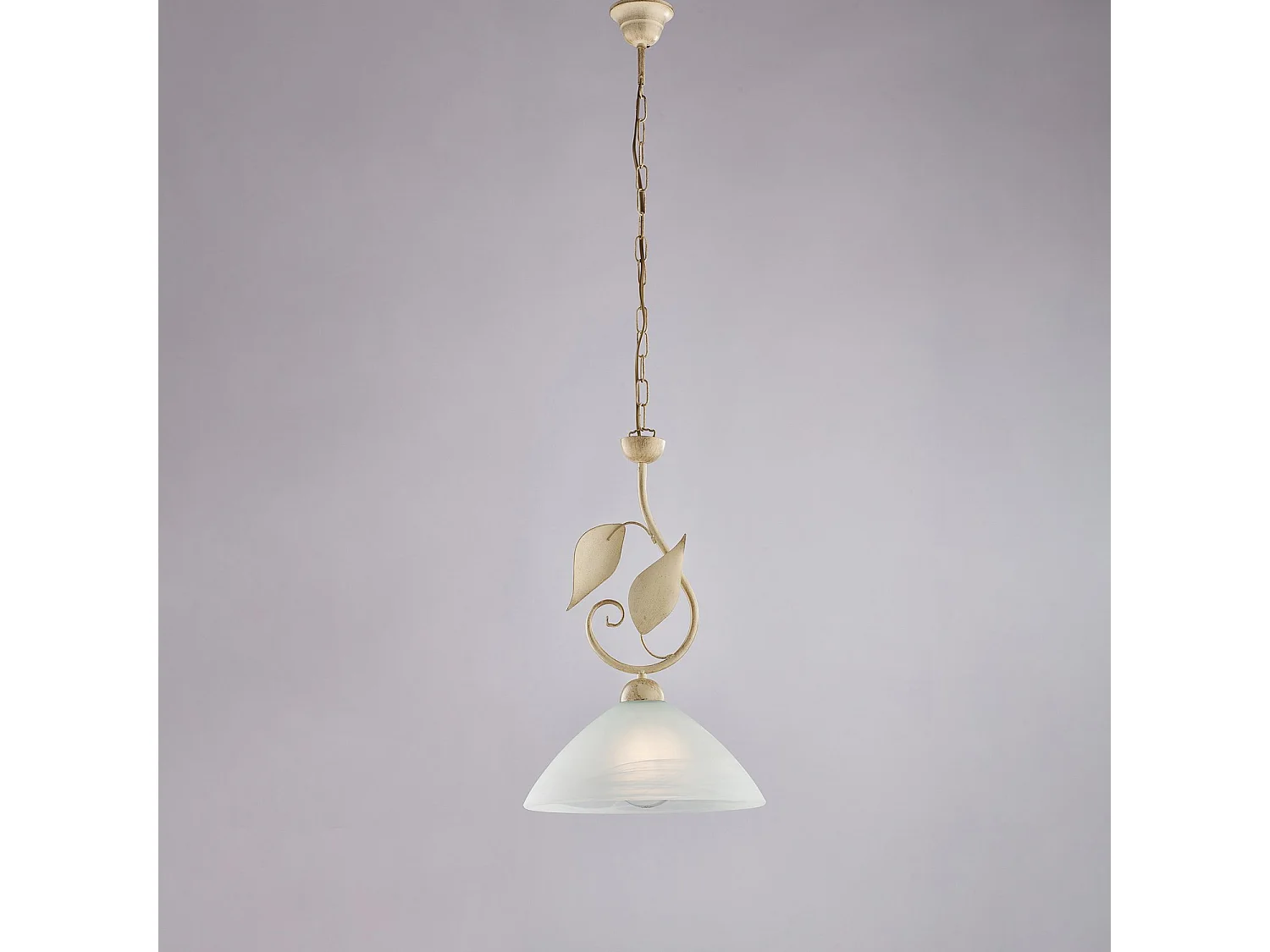 Sospensione Classica Esse 1 Luce Ferro Battuto E Vetro Avorio E Oro