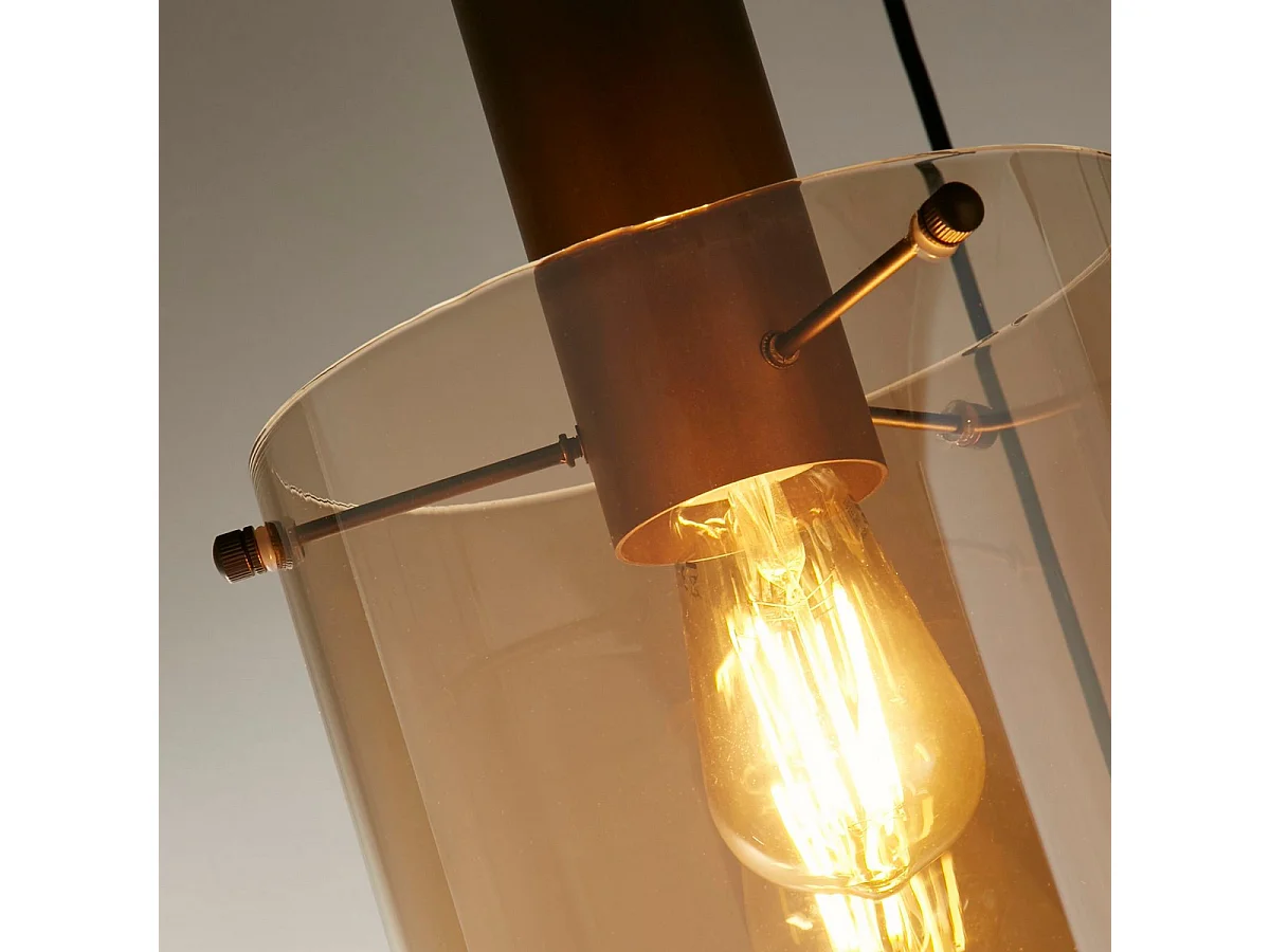 Lampadario Contemporaneo Svezia Acciaio Marrone Vetro 3 Luci E27