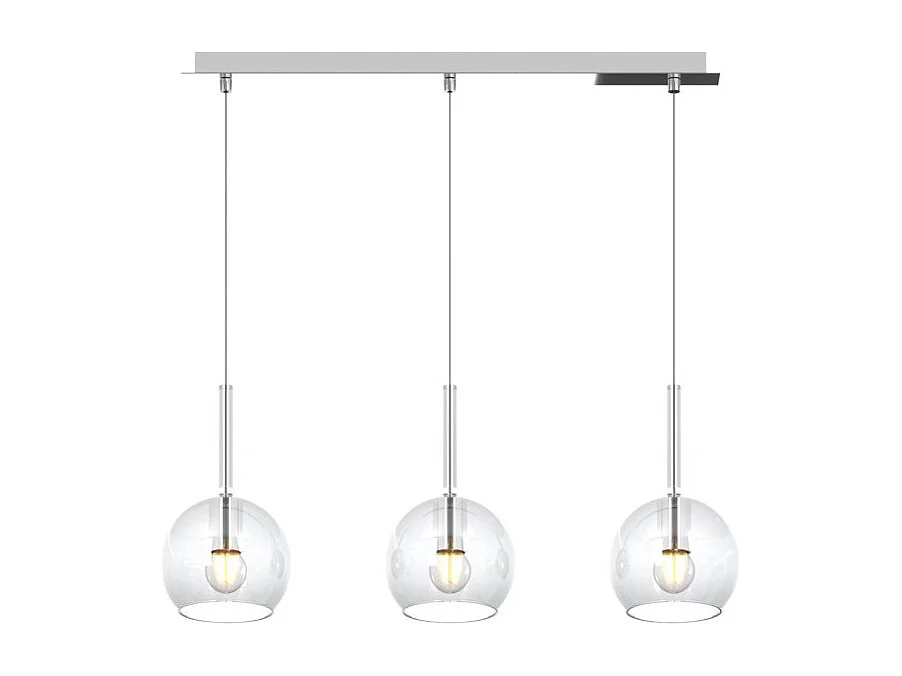 Sosp. Cromo Rettangolare 3 Luci Vetri Tutti Piccolo Trasparente