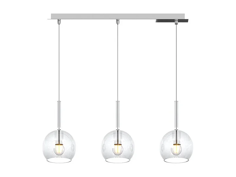 Sosp. Cromo Rettangolare 3 Luci Vetri Tutti Piccolo Trasparente