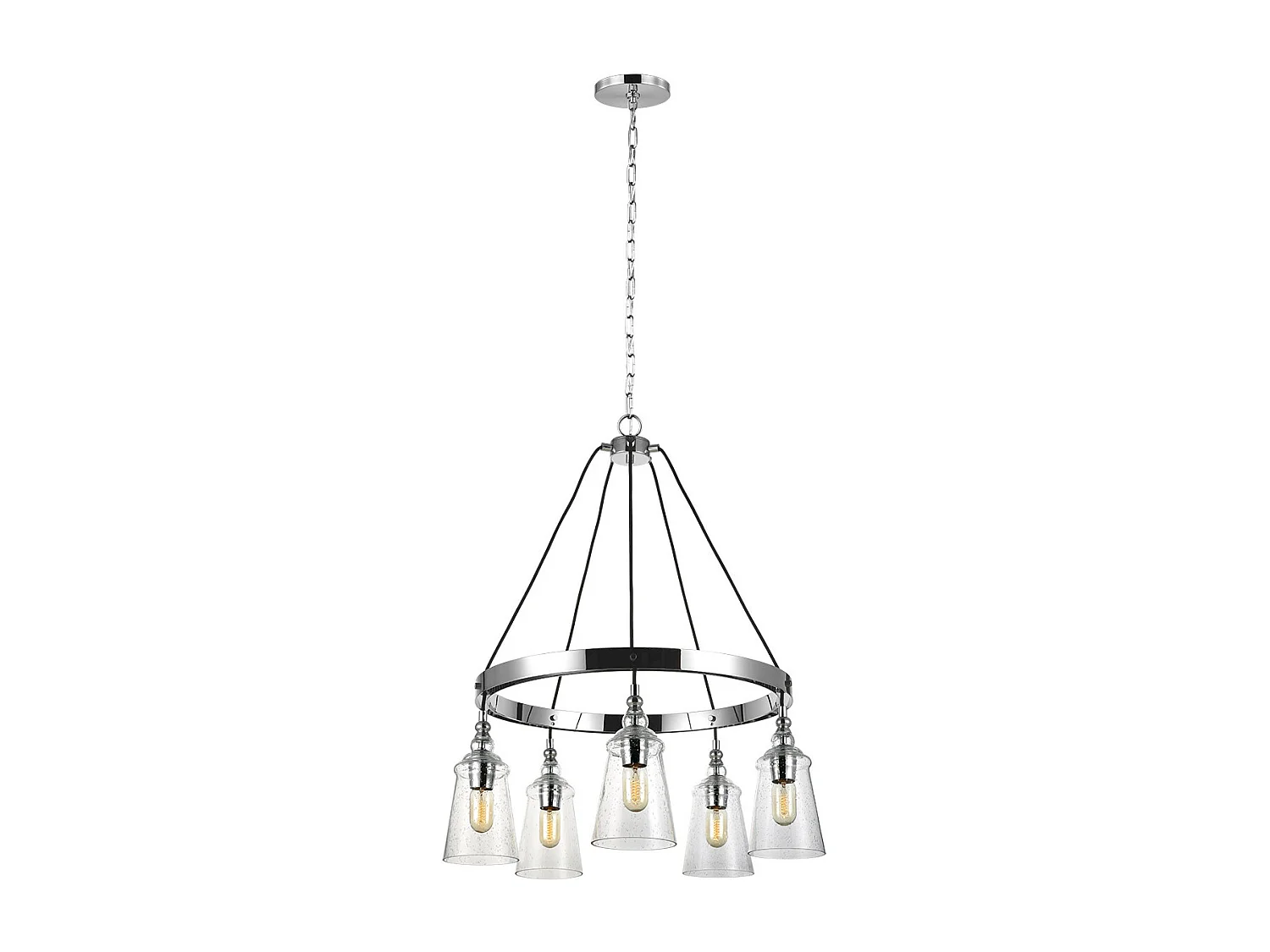 Lampadario Industrial Nordico Loras Acciaio Vetro 5 Luci E27