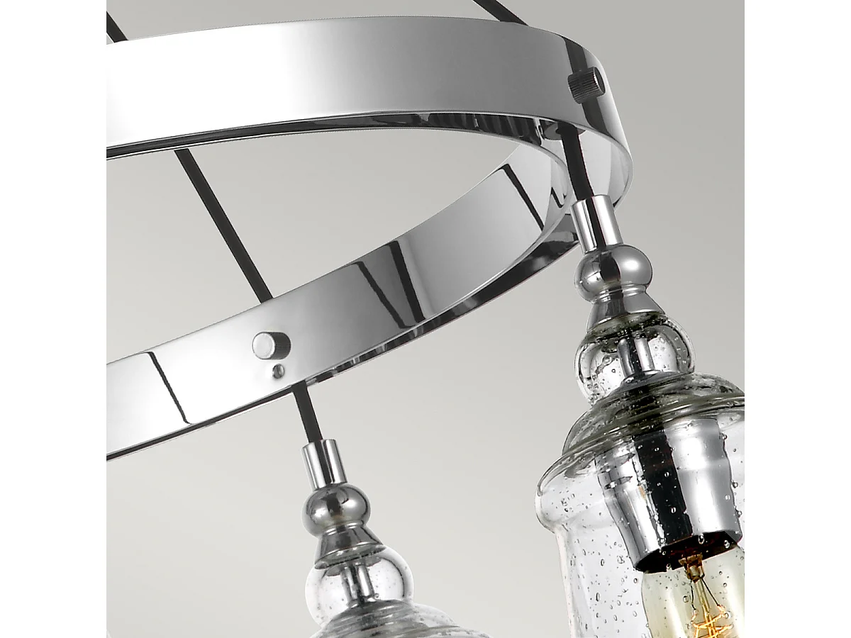 Lampadario Industrial Nordico Loras Acciaio Vetro 5 Luci E27