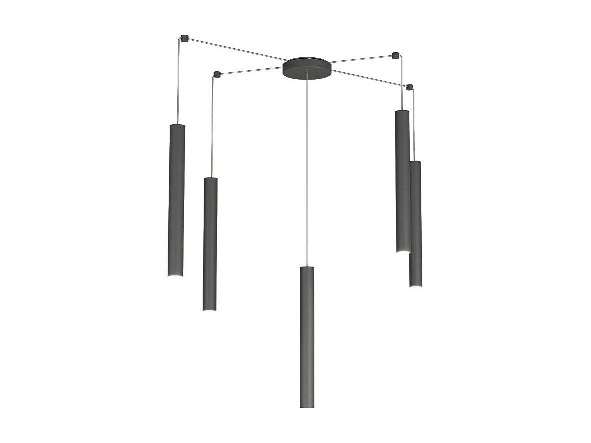 Round Tube Sospensione 5 Luci Grigio Antracite Cavo Cm.250 Con Base