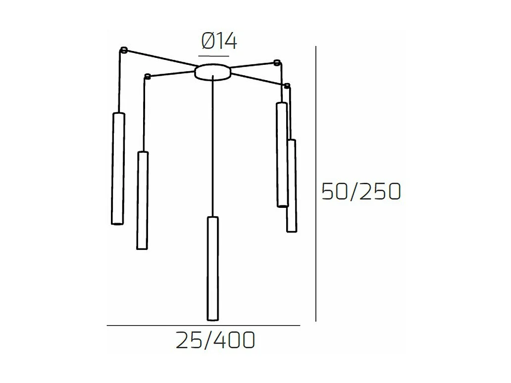 Round Tube Sospensione 5 Luci Grigio Antracite Cavo Cm.250 Con Base