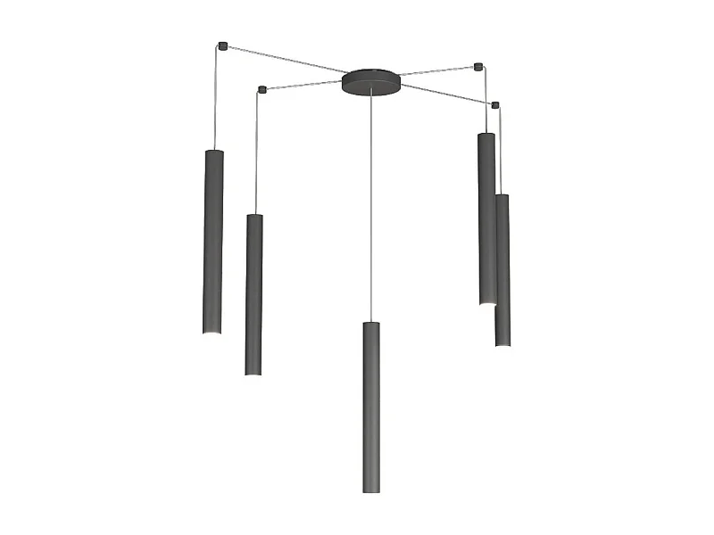 Round Tube Sospensione 5 Luci Grigio Antracite Cavo Cm.250 Con Base