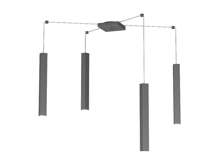 Square Tube Sospensione 4 Luci Grigio Antracite Cavo Cm.250 Con Base