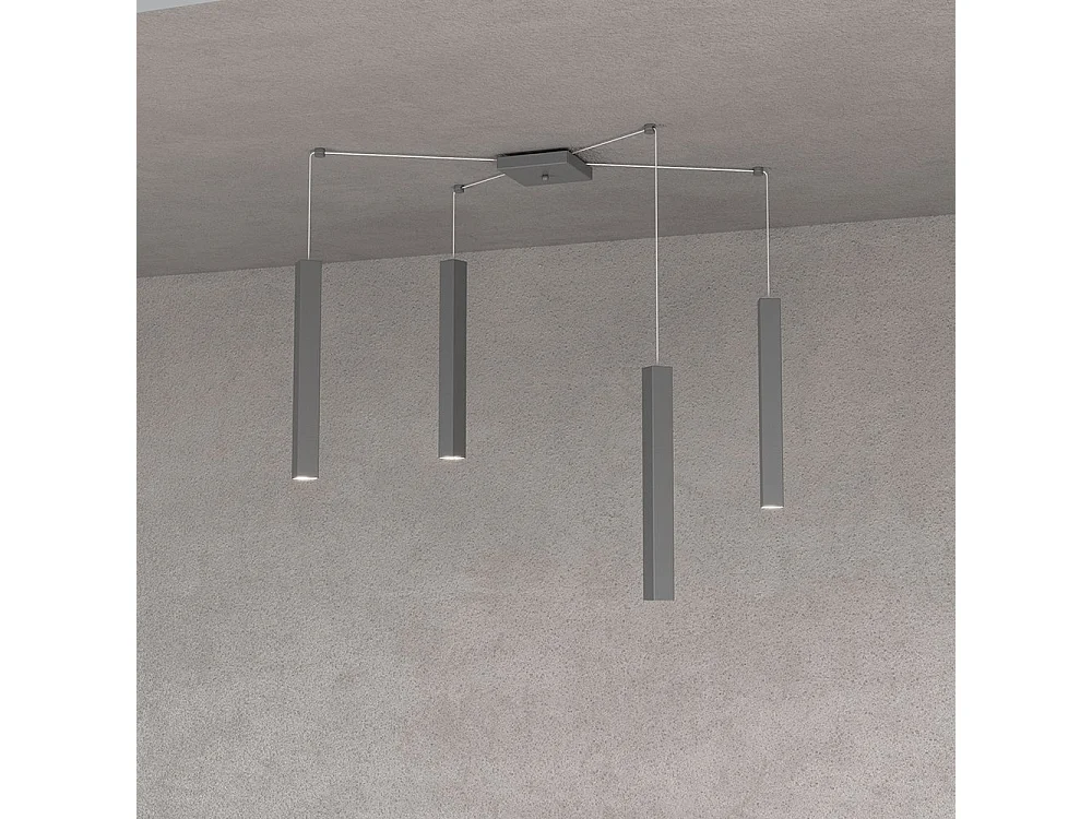 Square Tube Sospensione 4 Luci Grigio Antracite Cavo Cm.250 Con Base