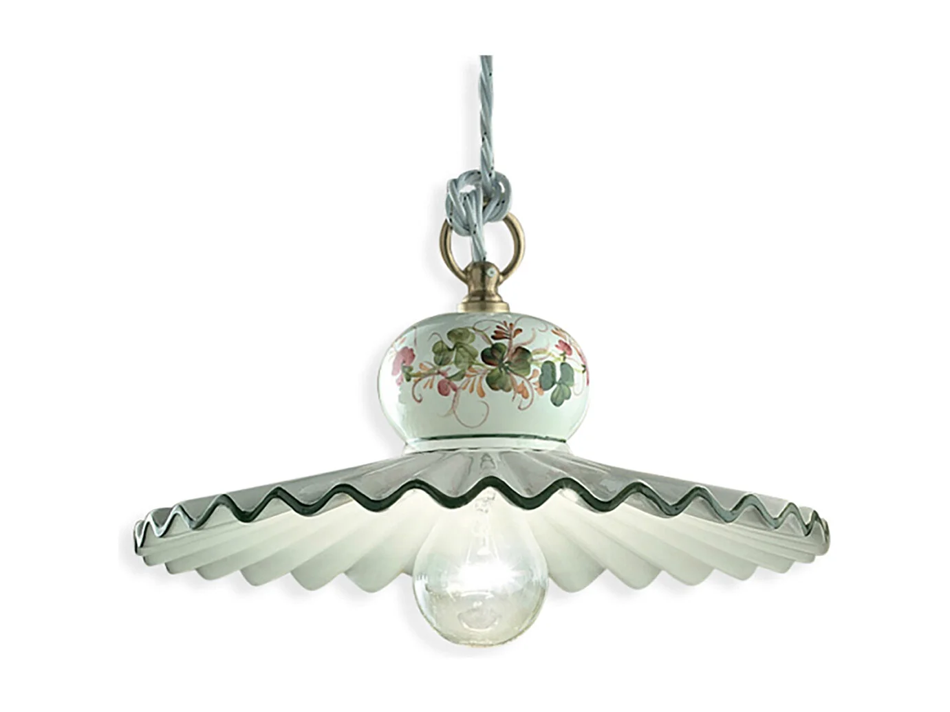 Lampadario Classico Roma Ceramica E Ottone Satinato Decorato 31Cm 1 Luce E27