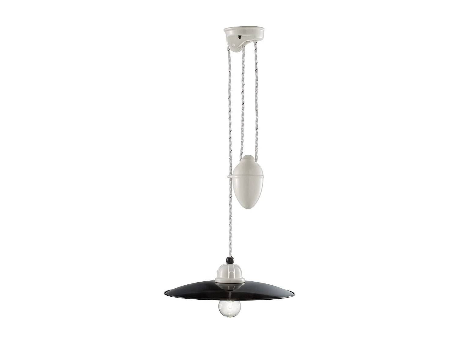 Lampadario Vintage Saliscendi B&W Metallo Smaltato Nero E Bianco 1 Luce E27 30Cm