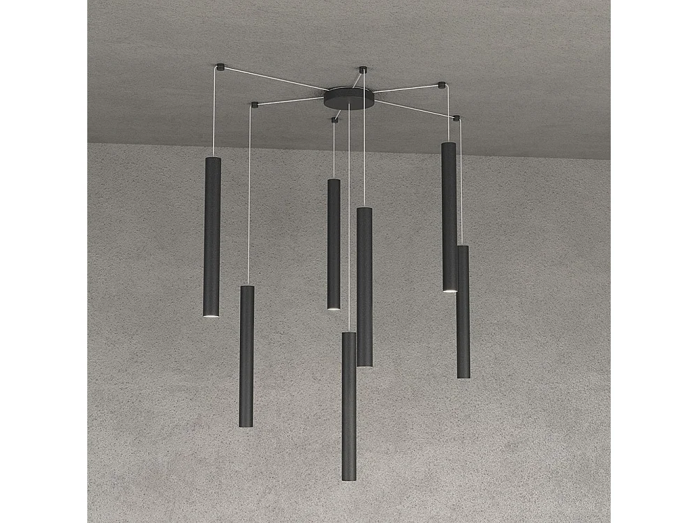 Sospensione Moderna Round Tube Metallo Nero 7 Luci Gu10