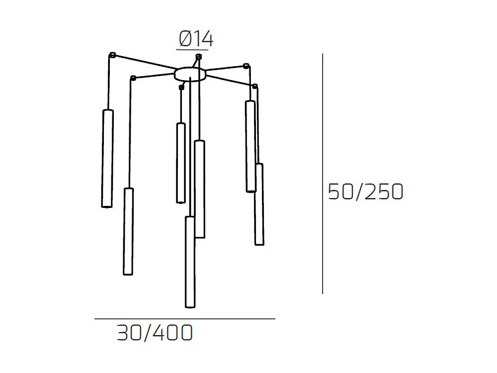 Sospensione Moderna Round Tube Metallo Nero 7 Luci Gu10