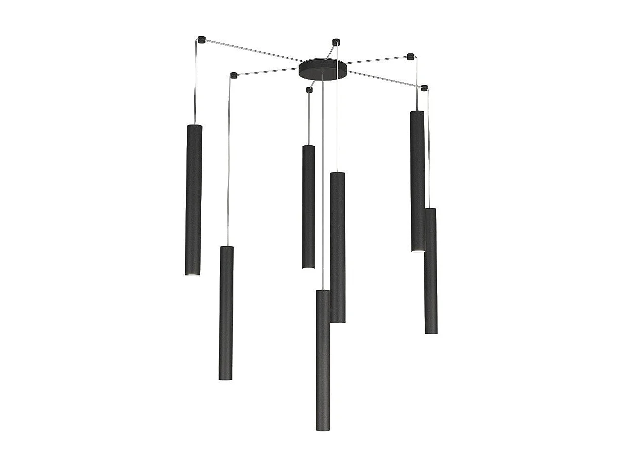 Round Tube Sospensione 7 Luci Nero Cavo Cm.250 Con Base