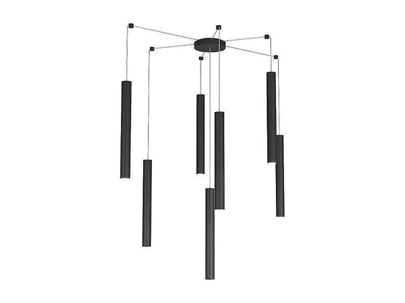 Round Tube Sospensione 7 Luci Nero Cavo Cm.250 Con Base