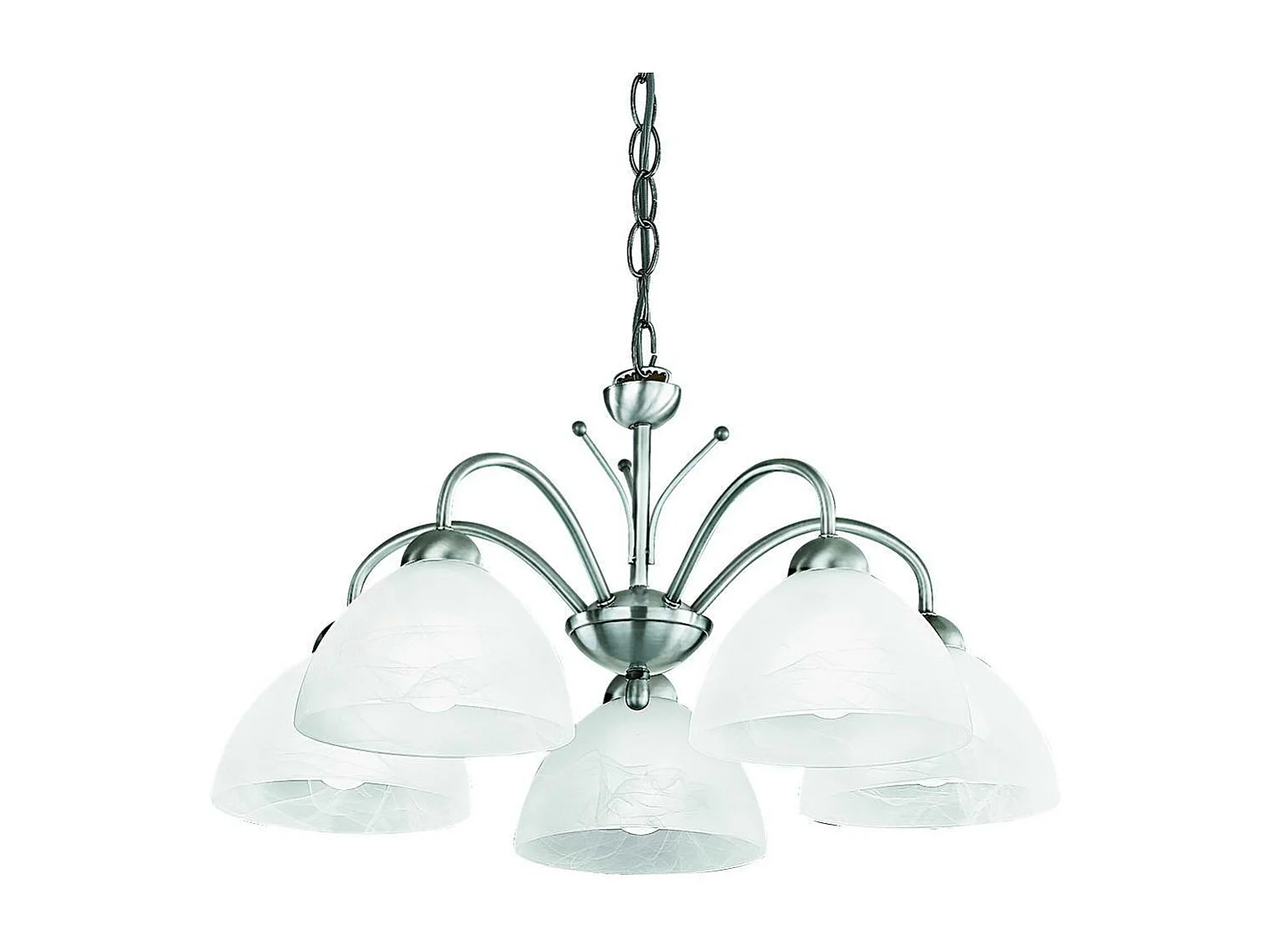 Searchlicht Milanese - 5 leichte mehrarmige Deckenanhänger Satin Silber, Glas, E14