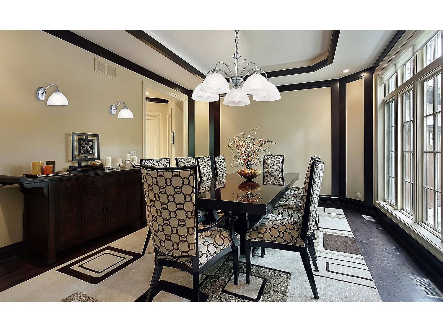 Searchlicht Milanese - 5 leichte mehrarmige Deckenanhänger Satin Silber, Glas, E14