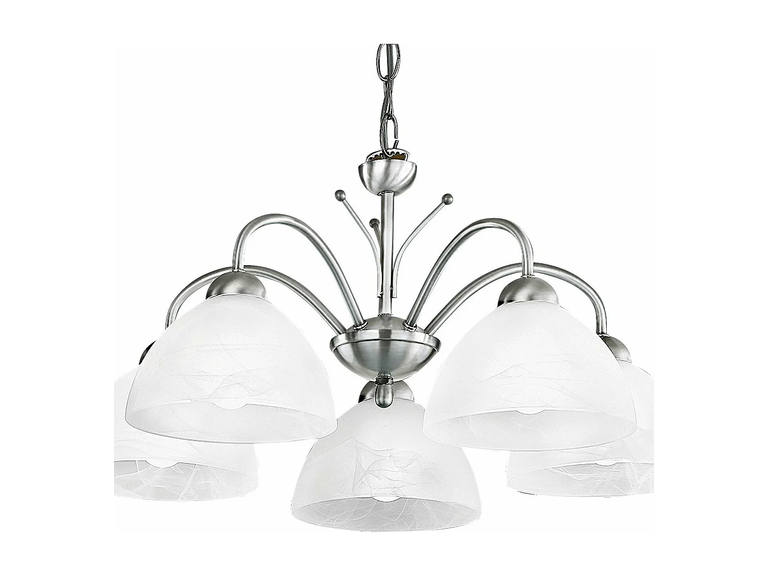 Searchlicht Milanese - 5 leichte mehrarmige Deckenanhänger Satin Silber, Glas, E14