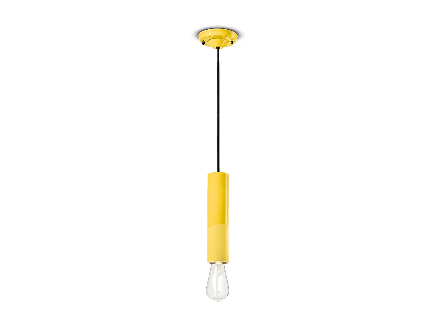 Sospensione Piccola Vintage Decò Pi Ceramica Giallo Limone 1 Luce E27