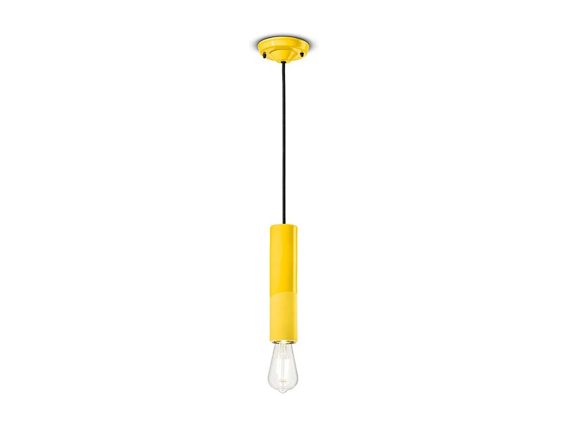 Sospensione Piccola Vintage Decò Pi Ceramica Giallo Limone 1 Luce E27