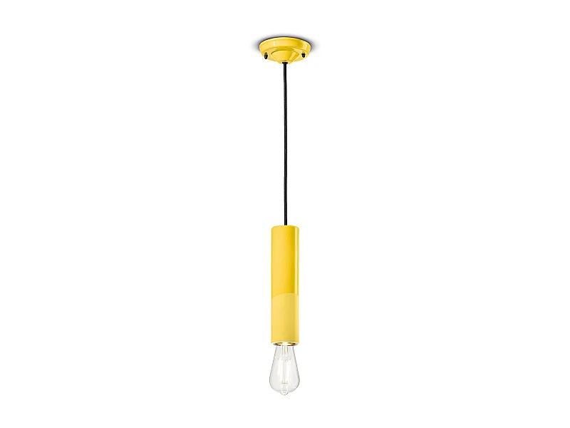 Sospensione Piccola Vintage Decò Pi Ceramica Giallo Limone 1 Luce E27