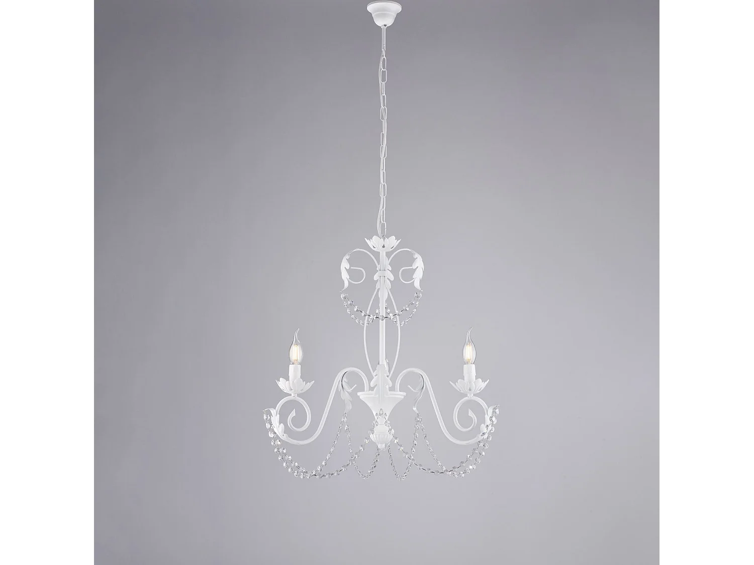 Damasco Lustre en fer laqué blanc décoration effet shabby chic et strass cristal 3 lumières 120 d.47 BL77-3-BCO