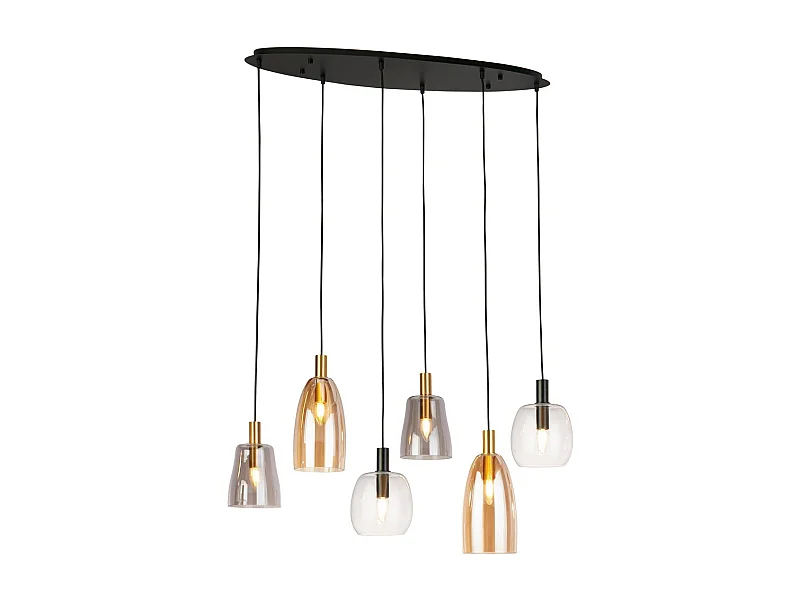 Searchlight Divine Luminaire suspendu à 6 lumières multicolores, noir, verre coloré