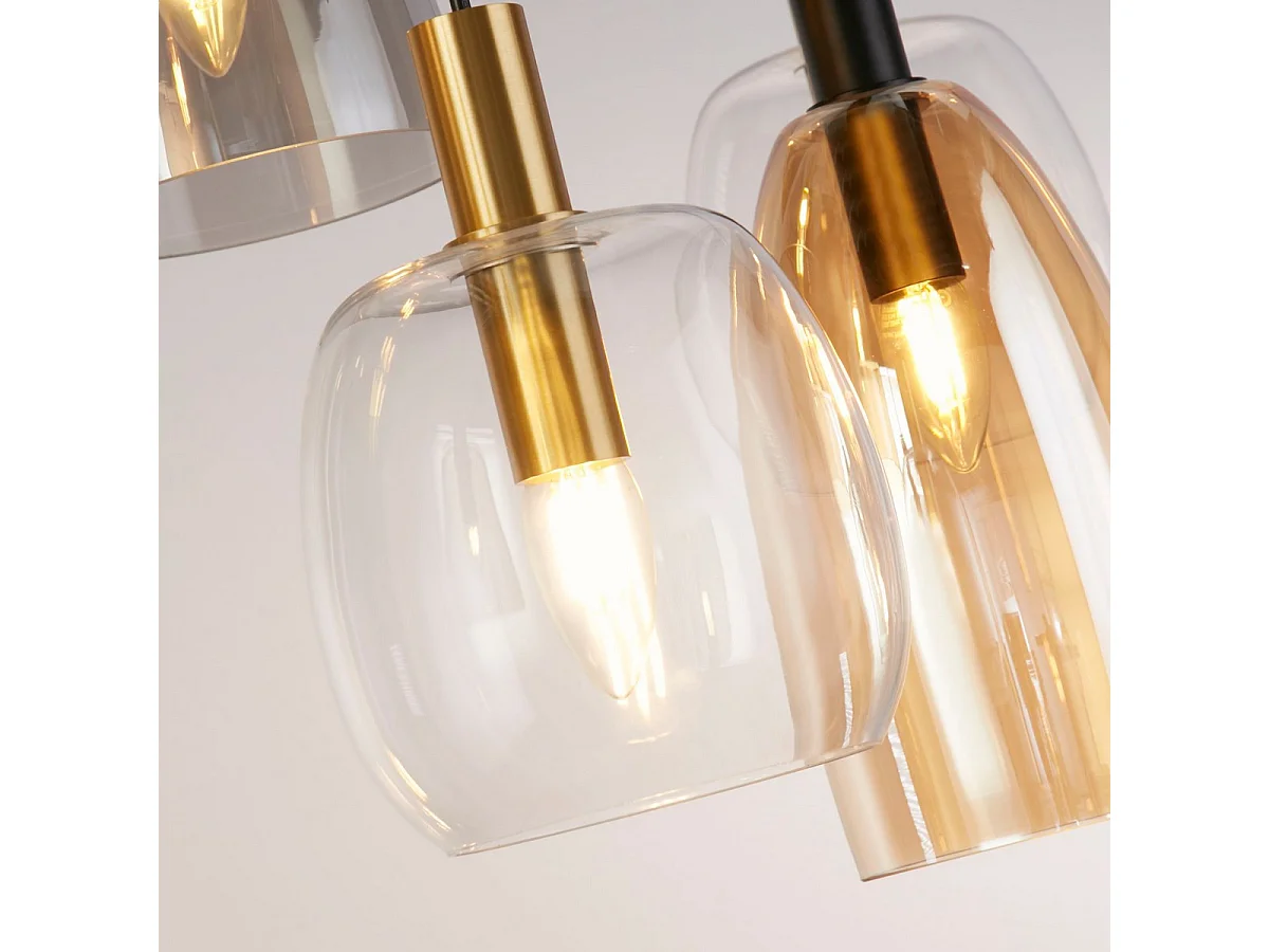 Searchlight Divine Lampadario a goccia multiluce a 6 luci nero, vetro colorato