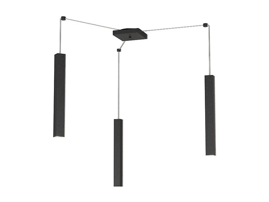 Square Tube Sospensione 3 Luci Nero Cavo Cm.250 Con Base