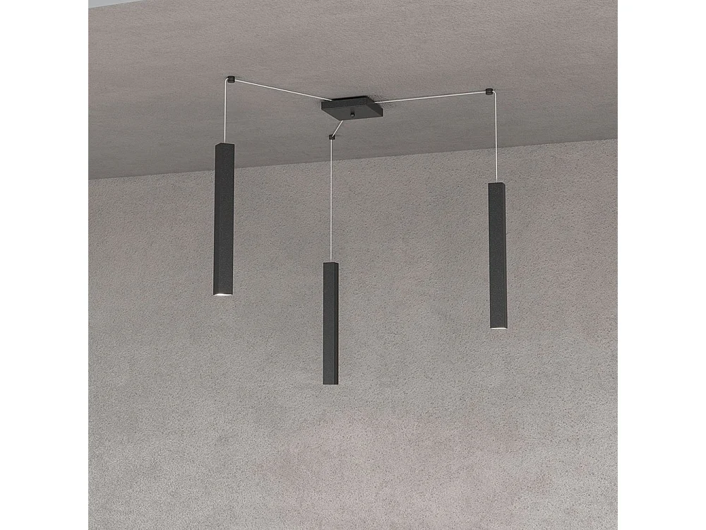 Square Tube Sospensione 3 Luci Nero Cavo Cm.250 Con Base