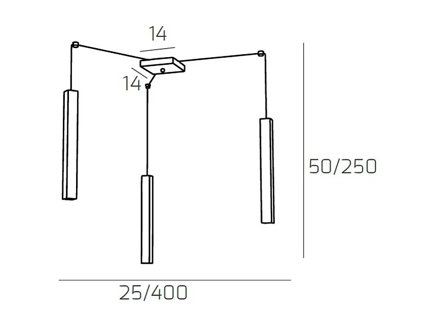 Square Tube Sospensione 3 Luci Nero Cavo Cm.250 Con Base