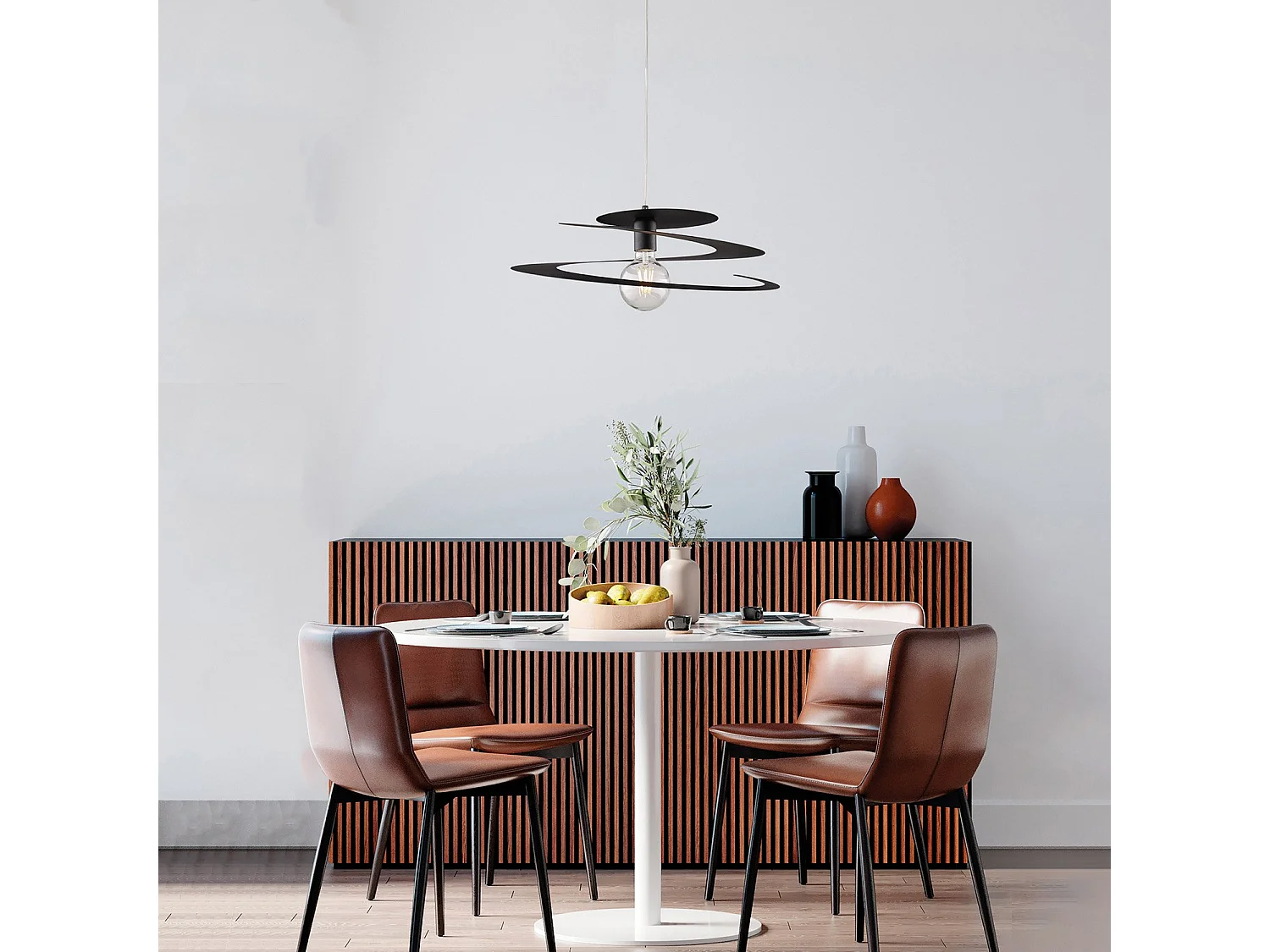 Sospensione Moderna 1 Luce Spring Ferro Laccato Nero Taglio Laser