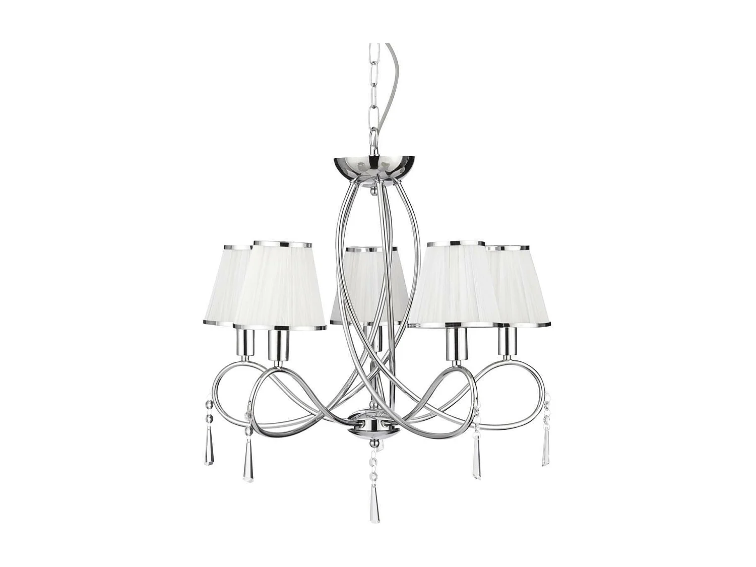 Searchlight Simplicity - Sospensione a soffitto a 5 luci multibraccio cromata, cristalli con paralumi, attacco E14