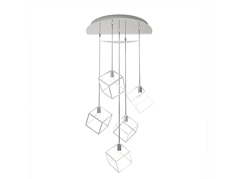 Sospensione Moderna Frame Metallo Cromo 5 Luci G9