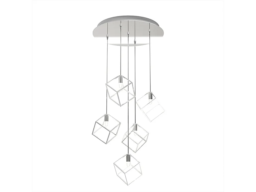 Sospensione Moderna Frame Metallo Cromo 5 Luci G9