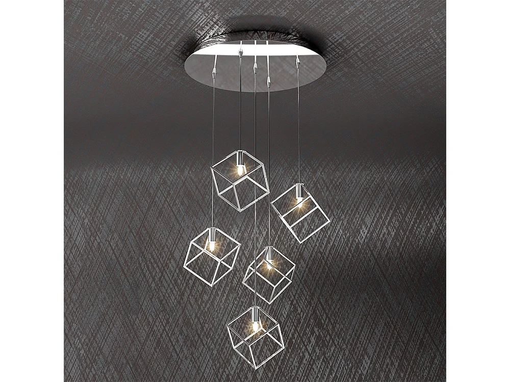 Sospensione Moderna Frame Metallo Cromo 5 Luci G9