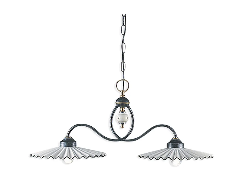 Lampadario Classico L'Aquila Metallo Ceramica Nero Sfumato Rame 31Cm 2 Luci E27