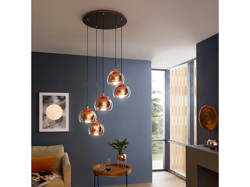 Lampadario Contemporaneo Rocamar 1 5 Luci Acciaio Rame