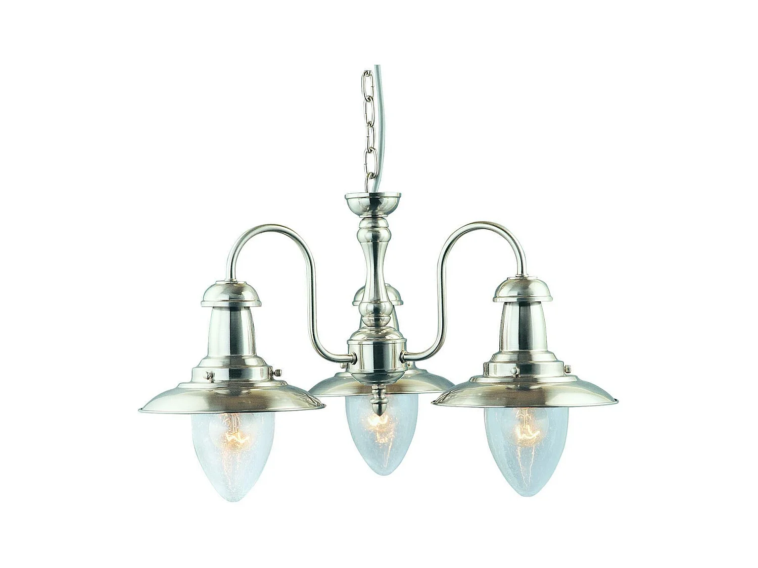 Searchlicht Fisherman - 3 licht Multi Arm Deckenanhänger Satin Silber, Seed Glass, E27
