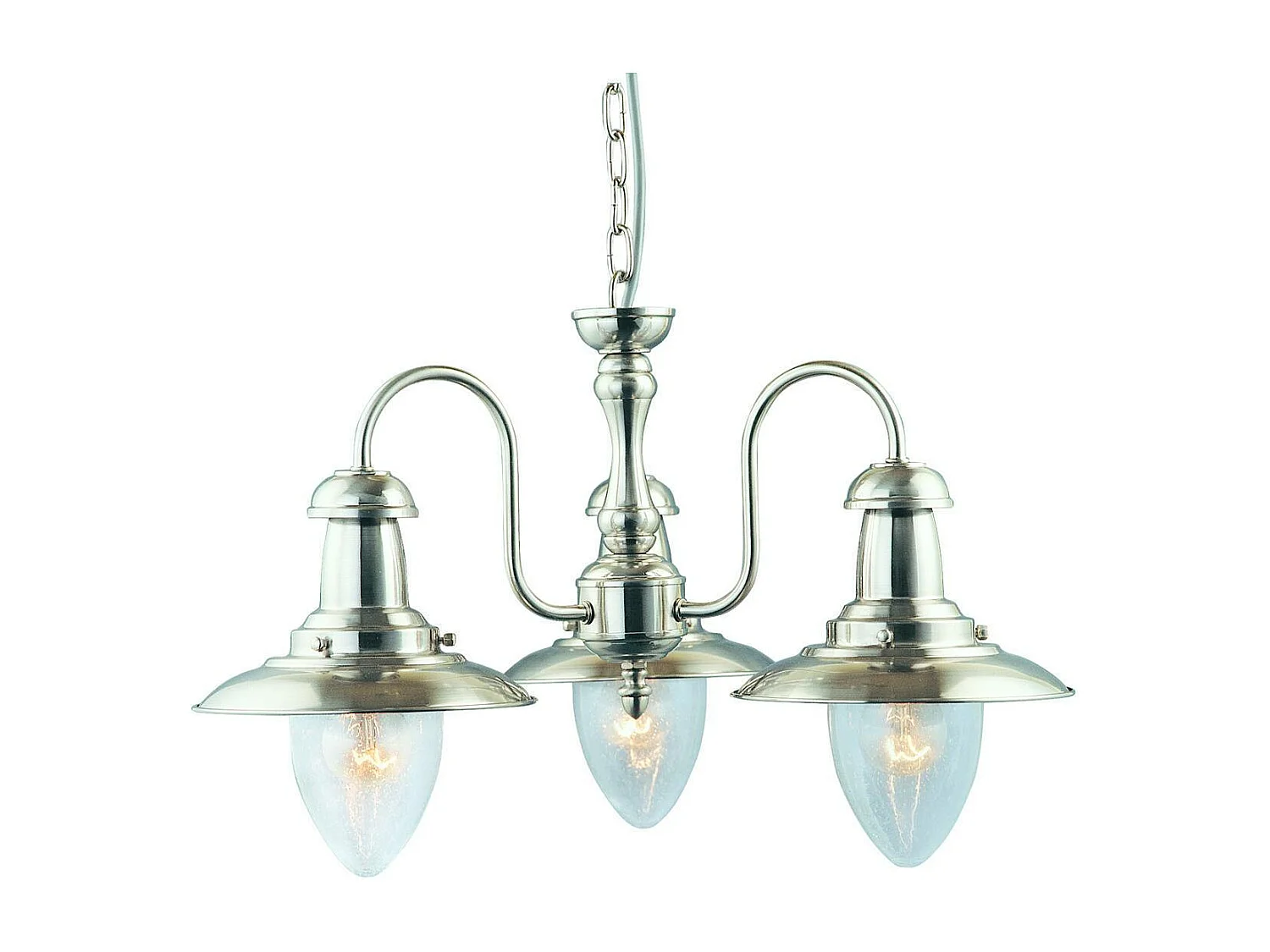 Searchlight Fisherman - Pendente a soffitto a 3 luci multibraccio argento satinato, vetro seminato, attacco E27