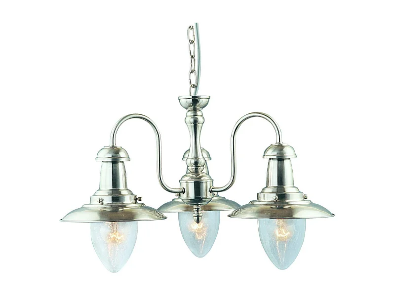 Searchlicht Fisherman - 3 licht Multi Arm Deckenanhänger Satin Silber, Seed Glass, E27