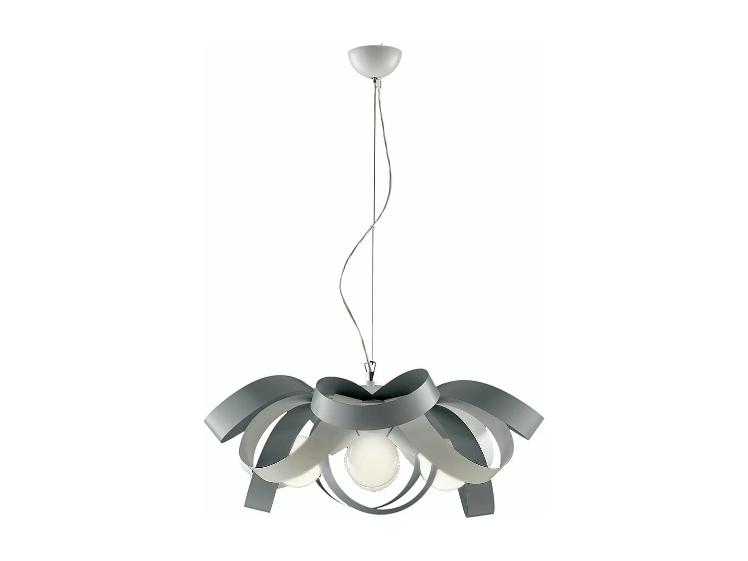 Primula Suspension en fer laqué blanc et gris avec câble acier orientable 4 lumières 138 d.66 BL145-4-BG