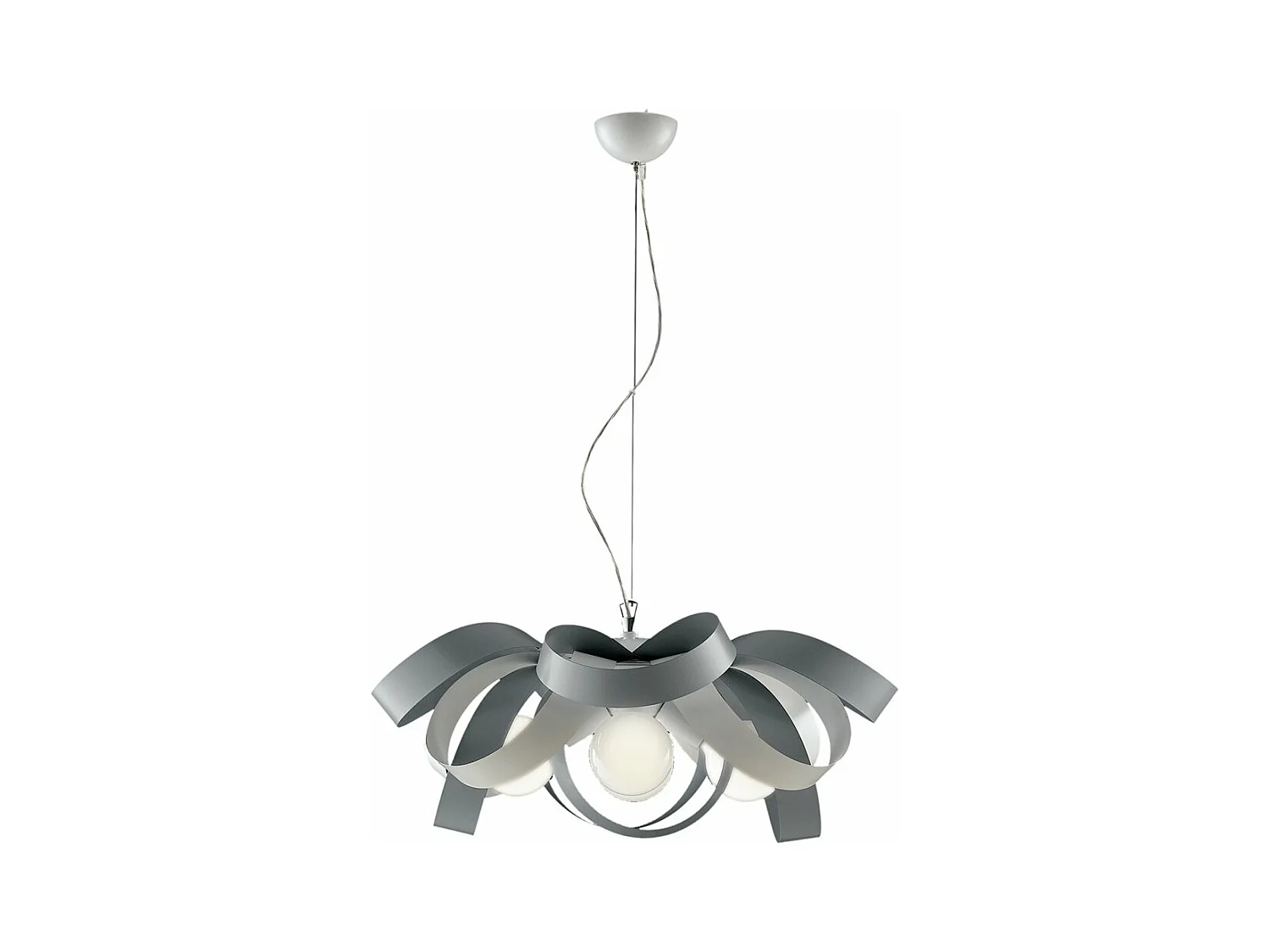 Primula Suspension en fer laqué blanc et gris avec câble acier orientable 4 lumières 138 d.66 BL145-4-BG