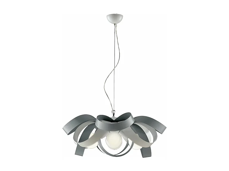 Primula Suspension en fer laqué blanc et gris avec câble acier orientable 4 lumières 138 d.66 BL145-4-BG