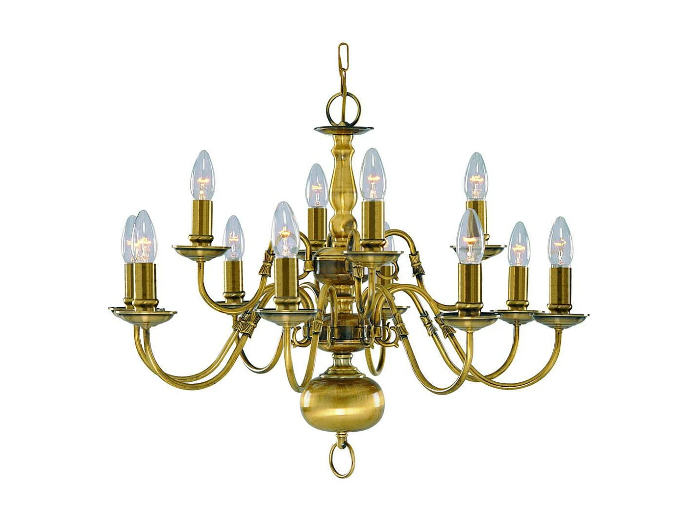 Searchlight Flemish - Lampadario a 12 luci con finitura in ottone anticato, attacco E14