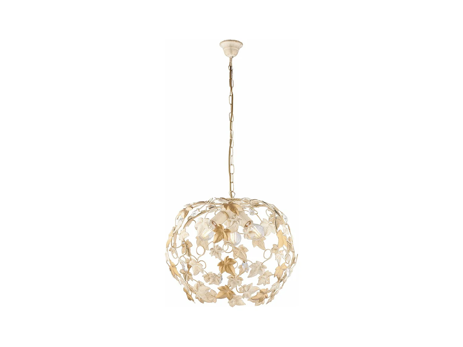 Edera Lustre en fer laqué ivoire décor or antique et strass cristal 3 lumières 105 d.50 BL50-3-AV
