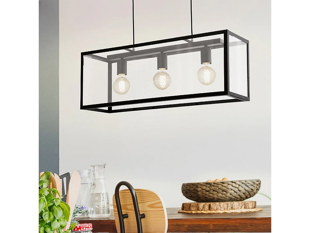 Lampadario Industrial Charterhouse 3 Luci Acciaio Nero