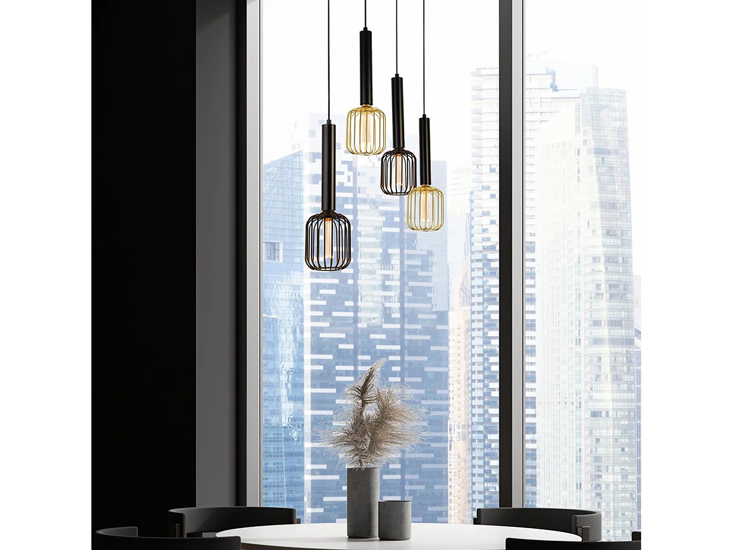 Lampadario Contemporaneo Dulwich Acciaio Nero 4 Luci E27