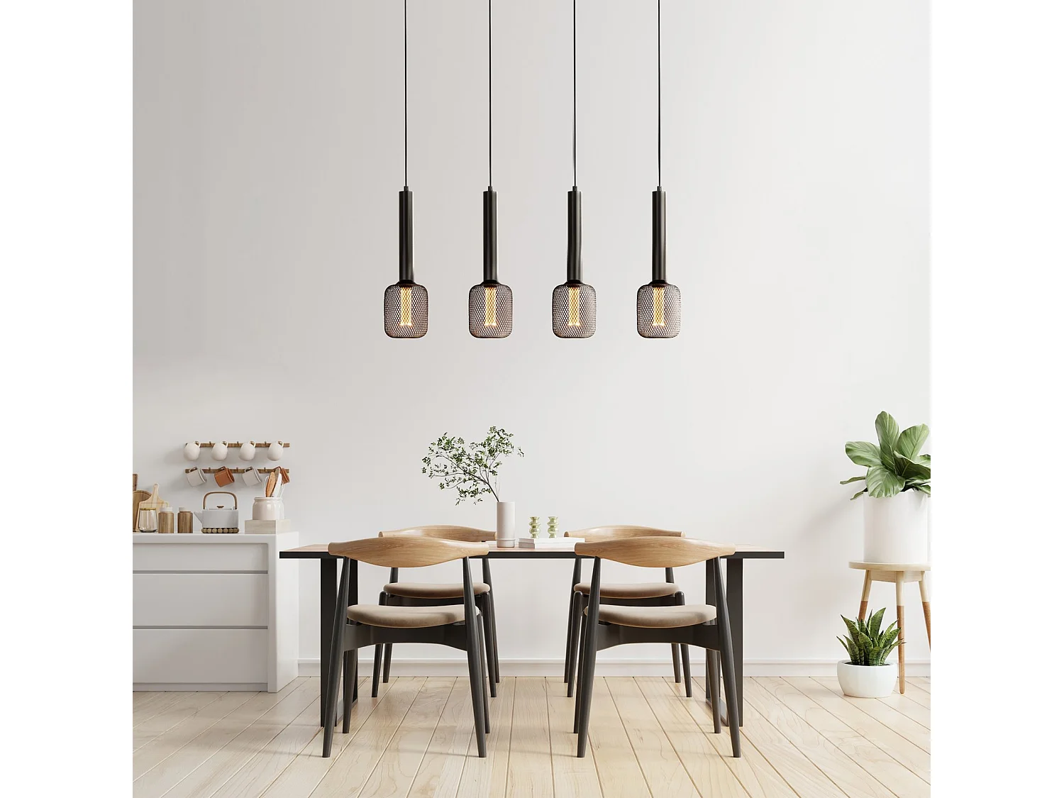 Lampadario Contemporaneo Dulwich Acciaio Nero 4 Luci E27