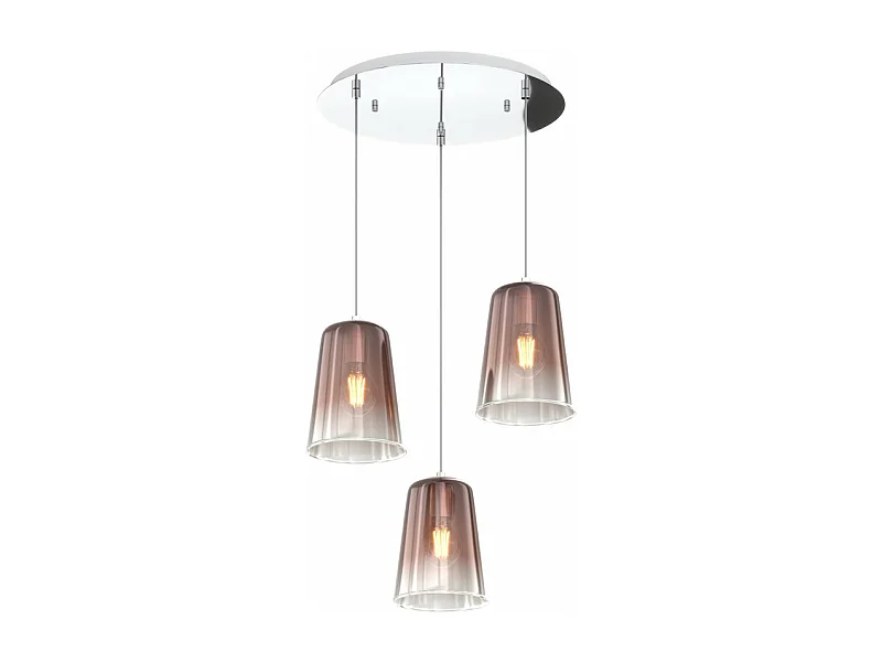 Sospensione Contemp. Rosone Tondo Shaded Metallo Cromo Vetro Rame 3 Luci E27