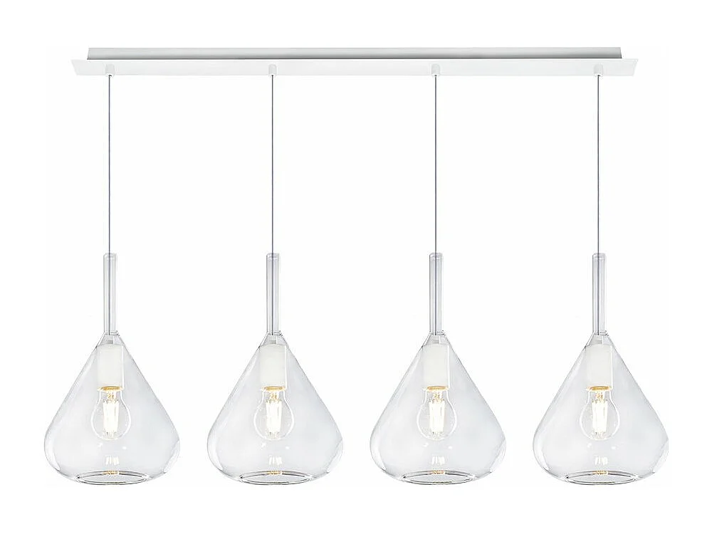 Sospensione Bianco 4 Luci Rettangolare Vetri Trasparente