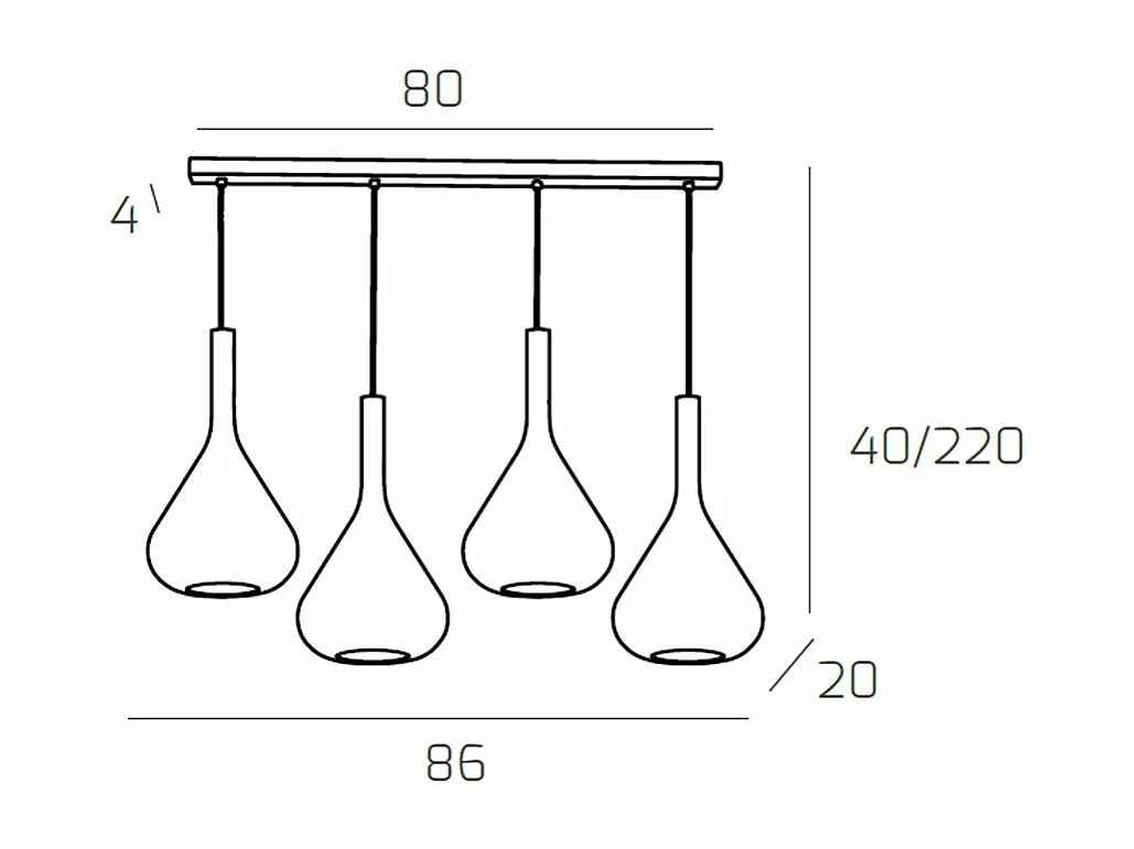 Sospensione Bianco 4 Luci Rettangolare Vetri Trasparente